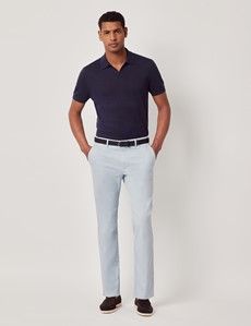 Light Blue Garment Dyed Cotton Stretch Slim Fit Chinos