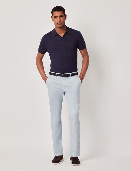 Light Blue Garment Dyed Cotton Stretch Slim Fit Chinos