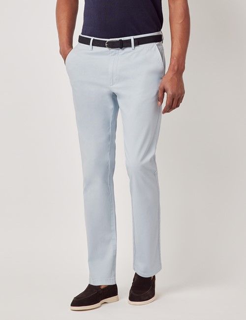Light Blue Garment Dyed Cotton Stretch Slim Fit Chinos-preview