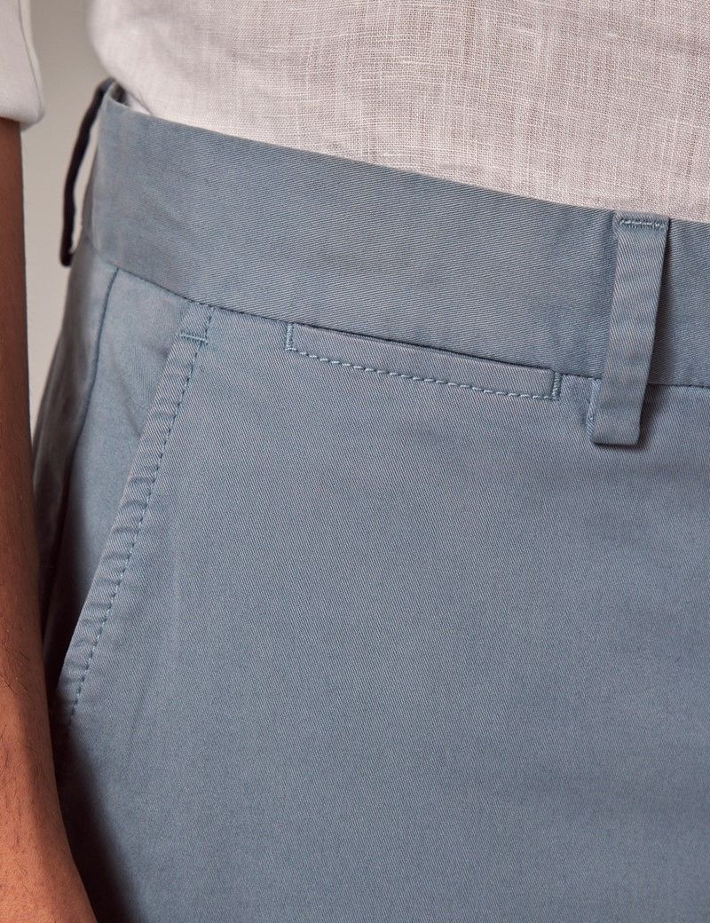 Men's Sea Blue Garment Dyed Cotton Stretch Chinos | Hawes and Curtis image.