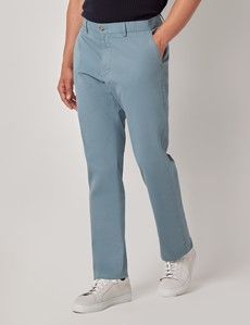 Sea Blue Garment Dyed Cotton Stretch  Slim Fit Chinos-preview1