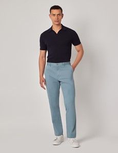 Sea Blue Garment Dyed Cotton Stretch  Slim Fit Chinos