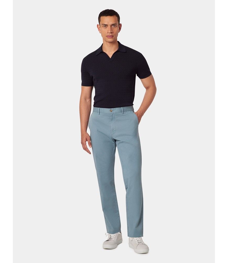 Men's Sea Blue Garment Dyed Cotton Stretch Slim Fit Chinos