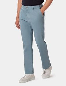 Sea Blue Garment Dyed Cotton Stretch  Slim Fit Chinos-preview1