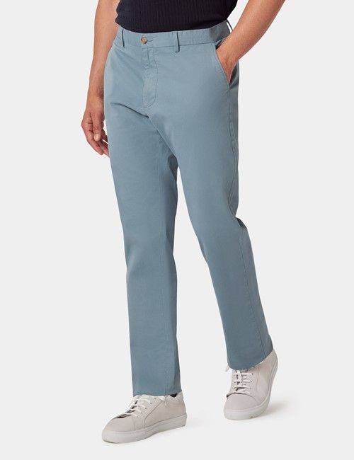 Sea Blue Garment Dyed Cotton Stretch  Slim Fit Chinos-preview