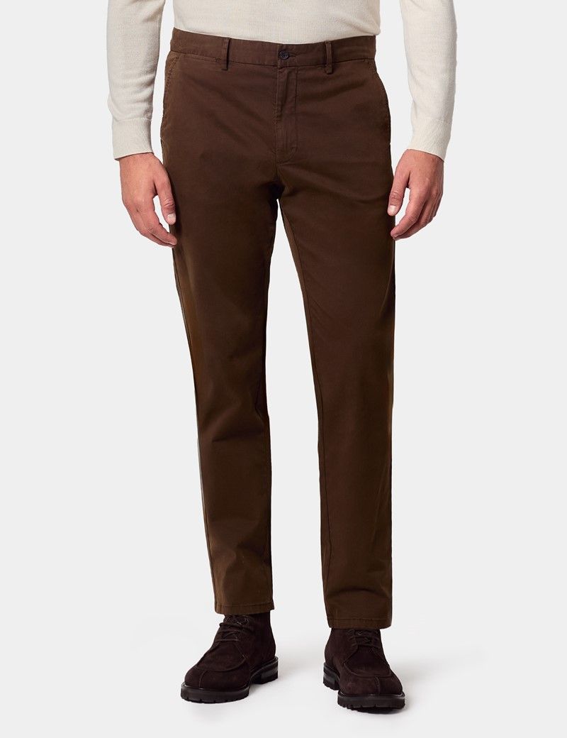 Slim Fit Brown Garment-Dyed Chinos