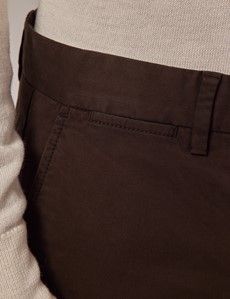 Dark Brown Garment Dyed Cotton Stretch Slim Fit Chinos-preview1