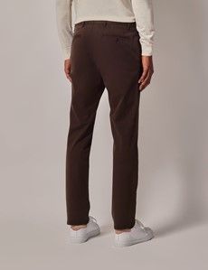 Dark Brown Garment Dyed Cotton Stretch Slim Fit Chinos-preview2