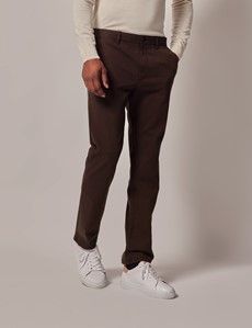 Dark Brown Garment Dyed Cotton Stretch Slim Fit Chinos-preview3