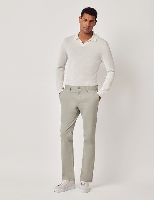 Light Green Garment Dyed Cotton Stretch Slim Fit Chinos