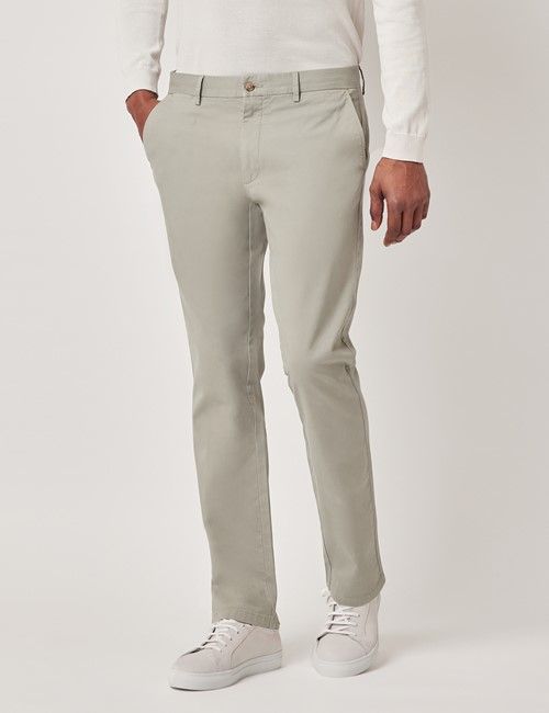 Light Green Garment Dyed Cotton Stretch Slim Fit Chinos-preview