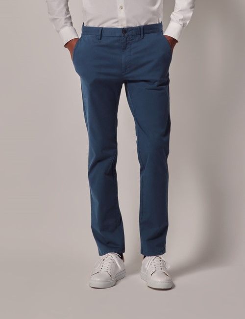 Dark Teal Garment Dyed Cotton Stretch Slim Fit Chinos
