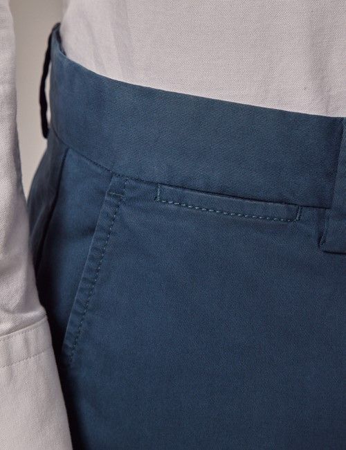 Dark Teal Garment Dyed Cotton Stretch Slim Fit Chinos-preview