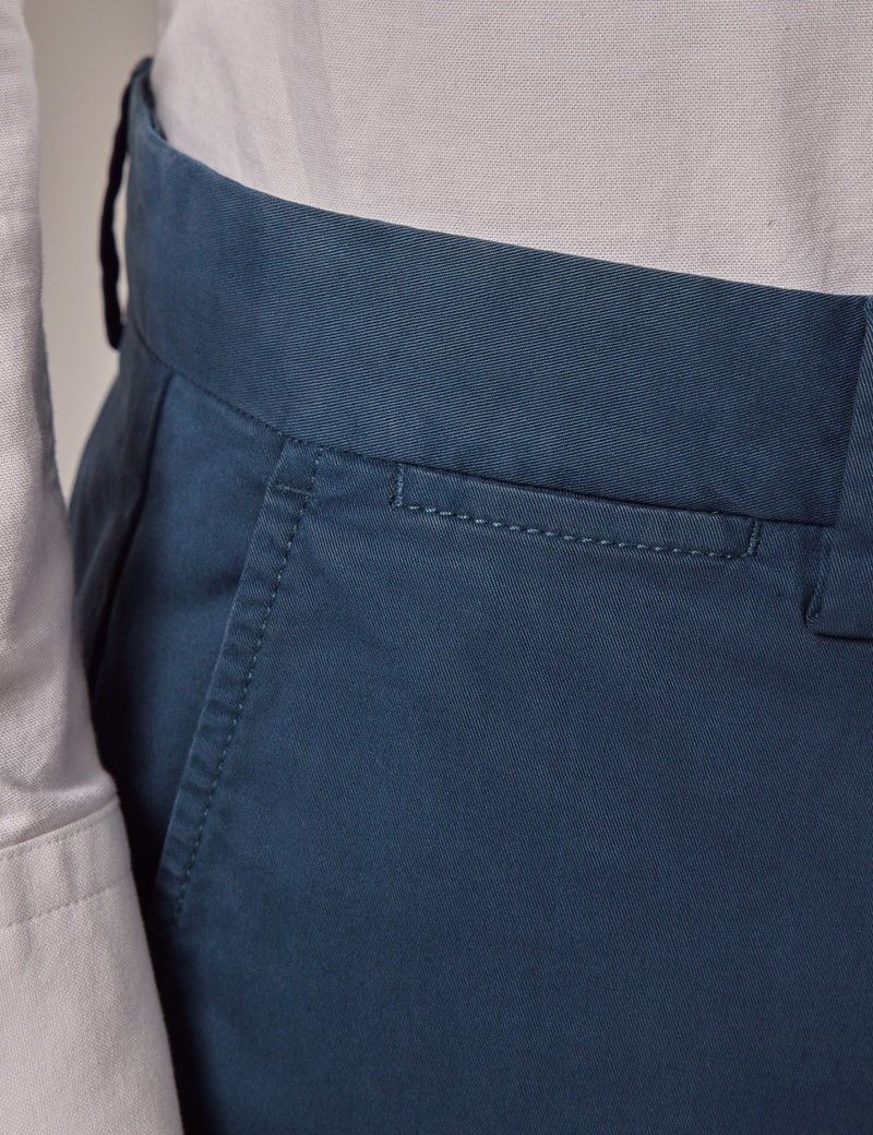Men's Dark Teal Garment Dyed Cotton Stretch Chinos | Hawes and Curtis