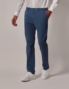 Men's Dark Teal Garment Dyed Cotton Stretch Chinos | Hawes and Curtis