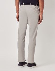 Light Grey Garment Dyed Cotton Stretch Slim Fit Chinos-preview3