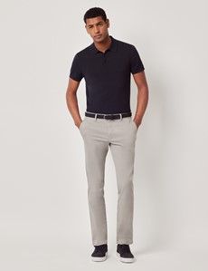 Light Grey Garment Dyed Cotton Stretch Slim Fit Chinos