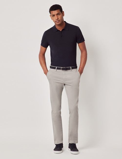 Light Grey Garment Dyed Cotton Stretch Slim Fit Chinos