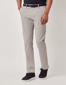 Light Grey Garment Dyed Cotton Stretch Slim Fit Chinos-preview1
