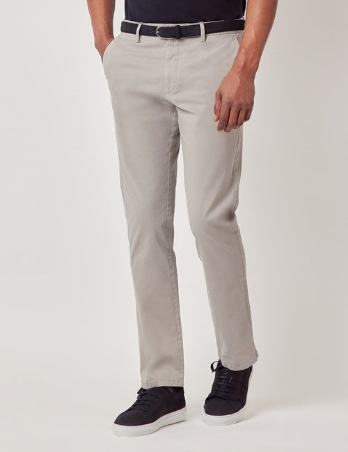 Light Grey Garment Dyed Cotton Stretch Slim Fit Chinos-preview