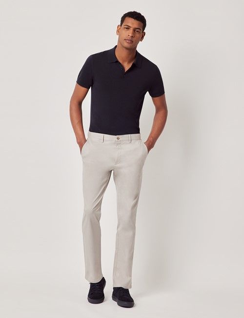 Pale Grey Garment Dyed Cotton Stretch Slim Fit Chinos