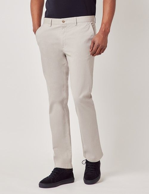 Pale Grey Garment Dyed Cotton Stretch Slim Fit Chinos-preview