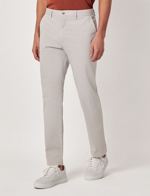 Pale Grey Garment Dyed Cotton Stretch Slim Fit Chinos-preview