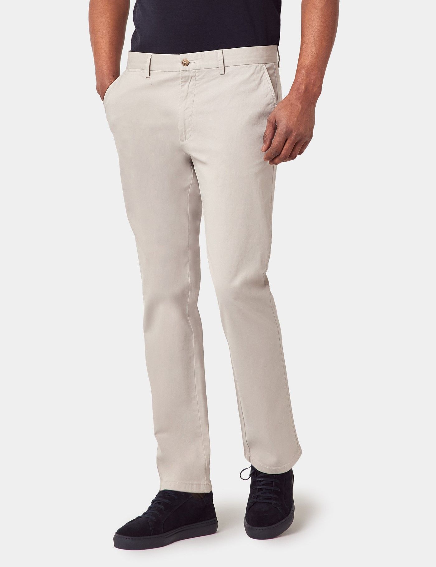 Men's Pale Grey Garment Dyed Cotton Stretch Slim Fit Chinos