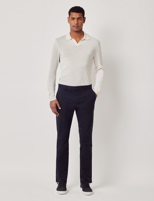 Dark Navy Garment Dyed Cotton Stretch Slim Fit Chinos
