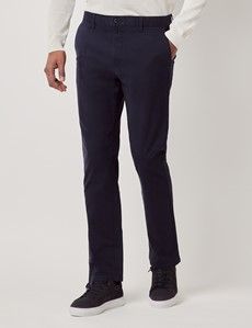 Dark Navy Garment Dyed Cotton Stretch Slim Fit Chinos-preview1