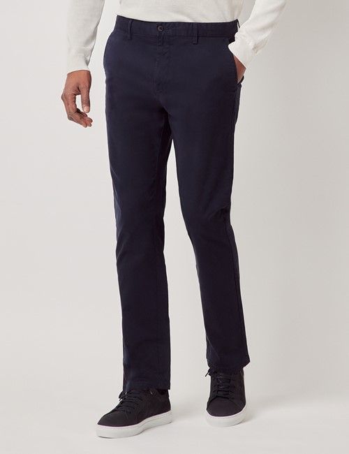 Dark Navy Garment Dyed Cotton Stretch Slim Fit Chinos-preview