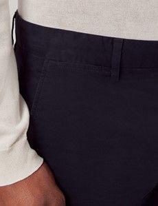 Dark Navy Garment Dyed Cotton Stretch Slim Fit Chinos-preview2