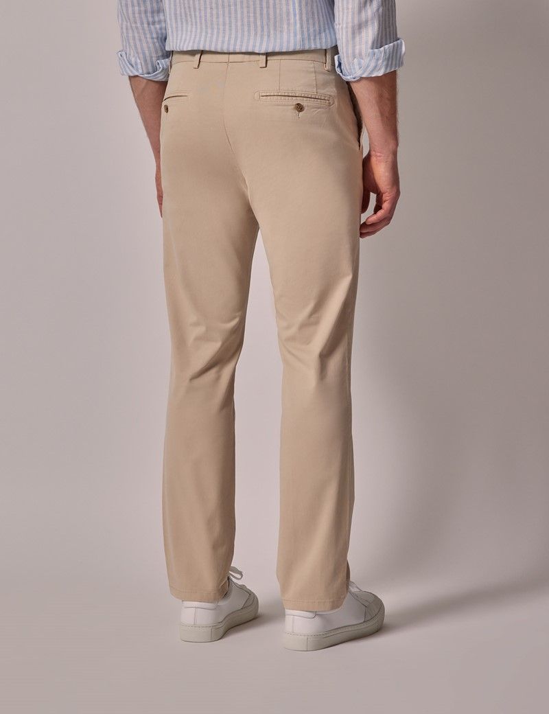 Men's Beige Garment Dyed Cotton Stretch Chinos | Hawes and Curtis