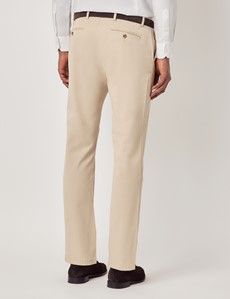 Beige Garment Dyed Cotton Stretch Slim Fit Chinos-preview3