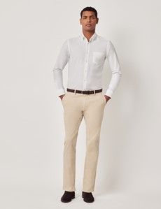 Beige Garment Dyed Cotton Stretch Slim Fit Chinos