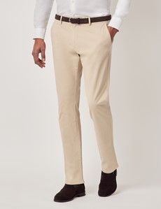 Beige Garment Dyed Cotton Stretch Slim Fit Chinos-preview1