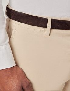 Beige Garment Dyed Cotton Stretch Slim Fit Chinos-preview2