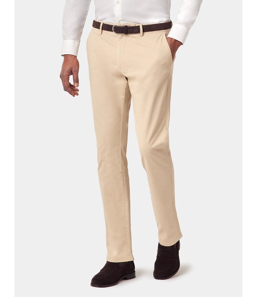 Hawes & Curtis Slim Fit Beige Garment-Dyed Chinos | Cotton Stretch | Plain