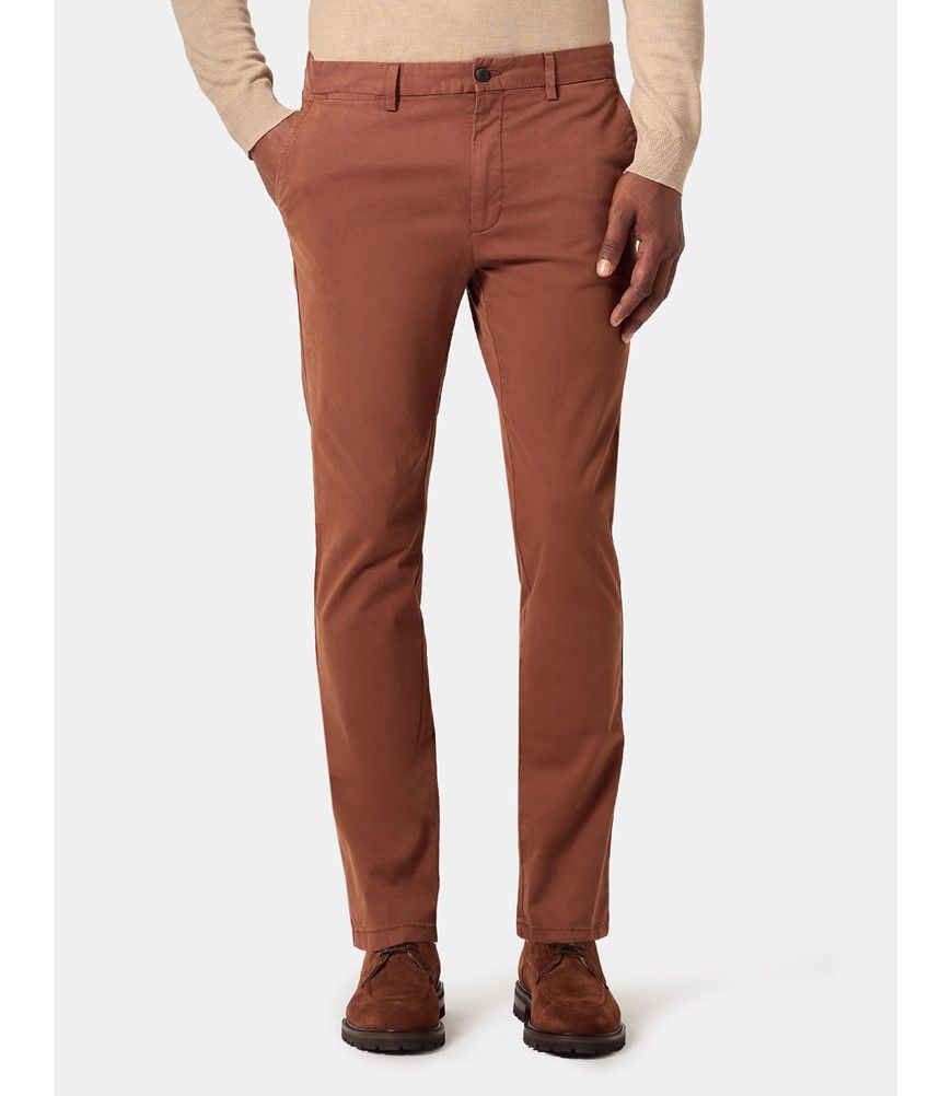 Men's Rust Garment Dyed Cotton Stretch Slim Fit Chinos | Hawes and