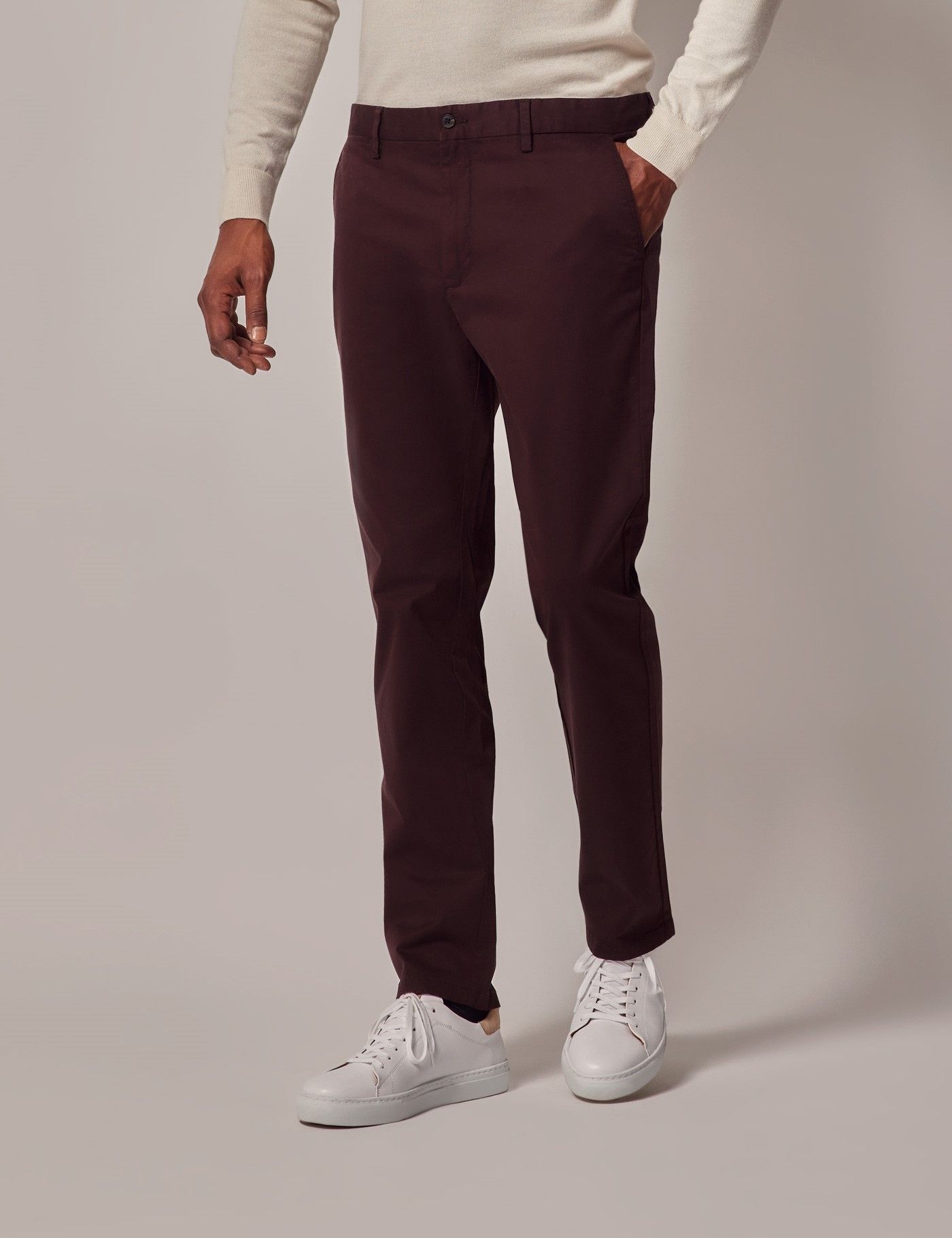 Men's Deep Claret Garment Dyed Cotton Stretch Slim Fit Chinos| Hawes ...