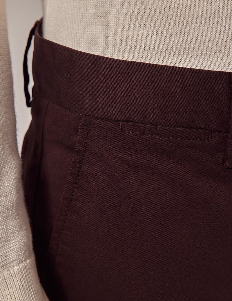 Men's Deep Claret Garment Dyed Cotton Stretch Chinos | Hawes and Curtis