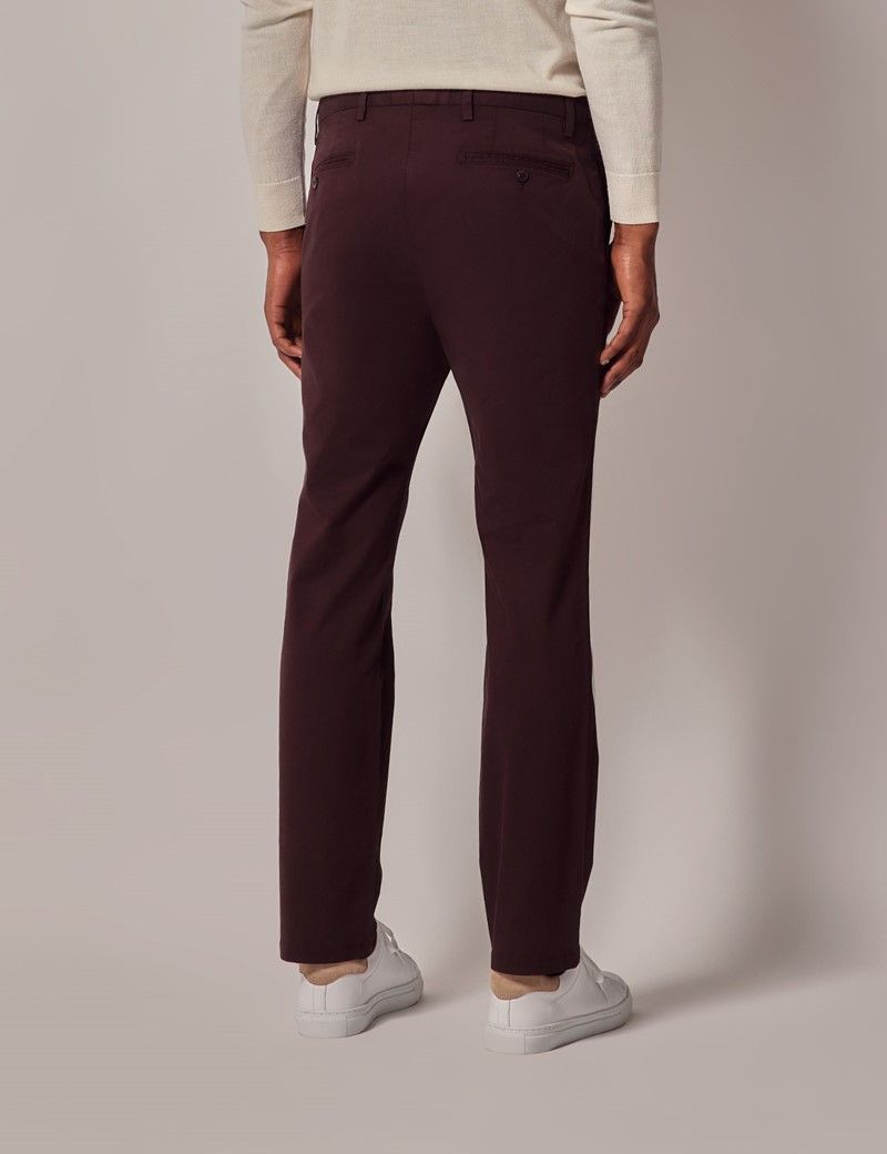 Men's Deep Claret Garment Dyed Cotton Stretch Chinos | Hawes and Curtis