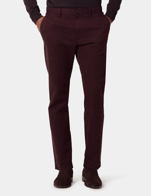 Slim Fit Dark Burgundy Garment-Dyed Chinos