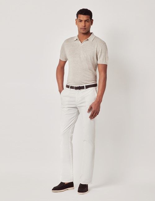 White Garment Dyed Cotton Stretch Slim Fit Chinos