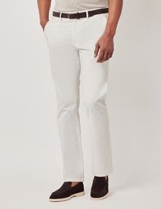 White Garment Dyed Cotton Stretch Slim Fit Chinos-preview1