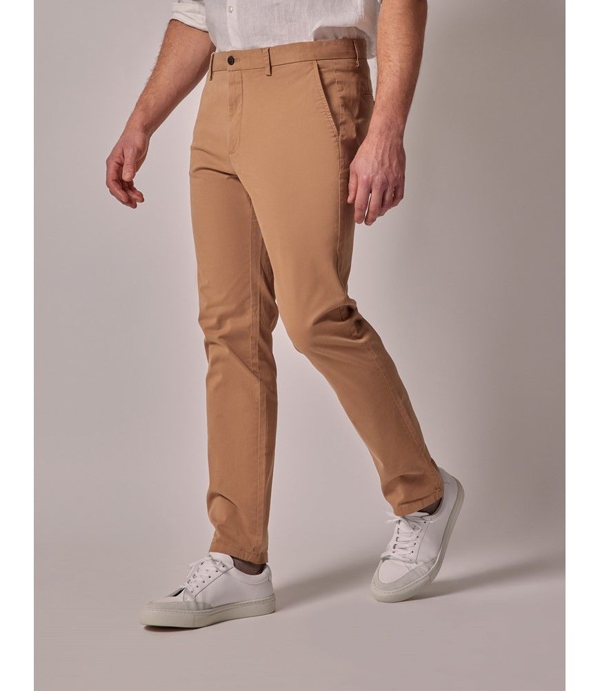 Men's Tan Garment Dyed Cotton Stretch Chinos | Hawes and Curtis