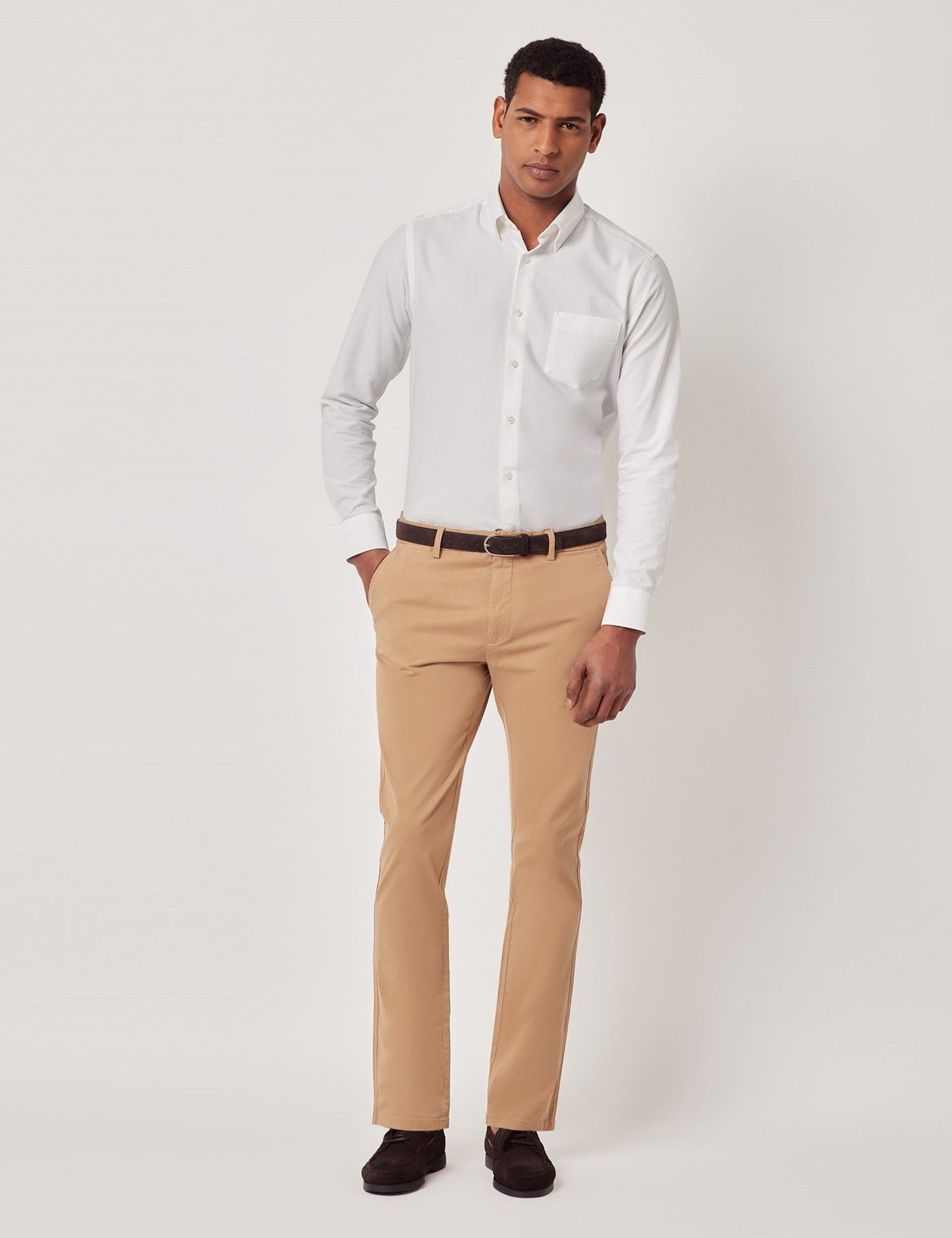 Men's Tan Garment Dyed Cotton Stretch Slim Fit Chinos| Hawes Men's Tan Garment Dyed Cotton Stretch Slim Fit Chinos| Hawes