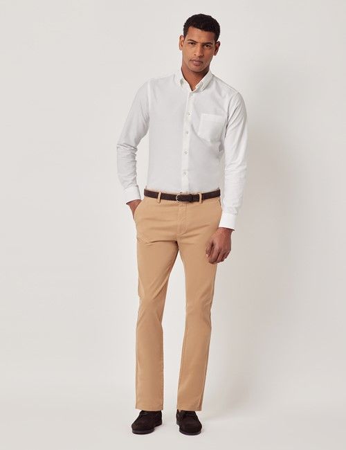 Tan Garment Dyed Cotton Stretch Slim Fit Chinos