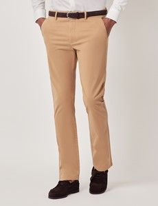 Tan Garment Dyed Cotton Stretch Slim Fit Chinos-preview1