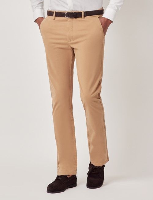 Tan Garment Dyed Cotton Stretch Slim Fit Chinos-preview